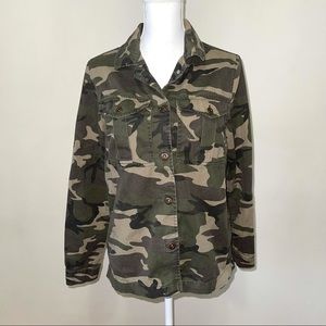 Camo Army Print Button Down Jacket Size M